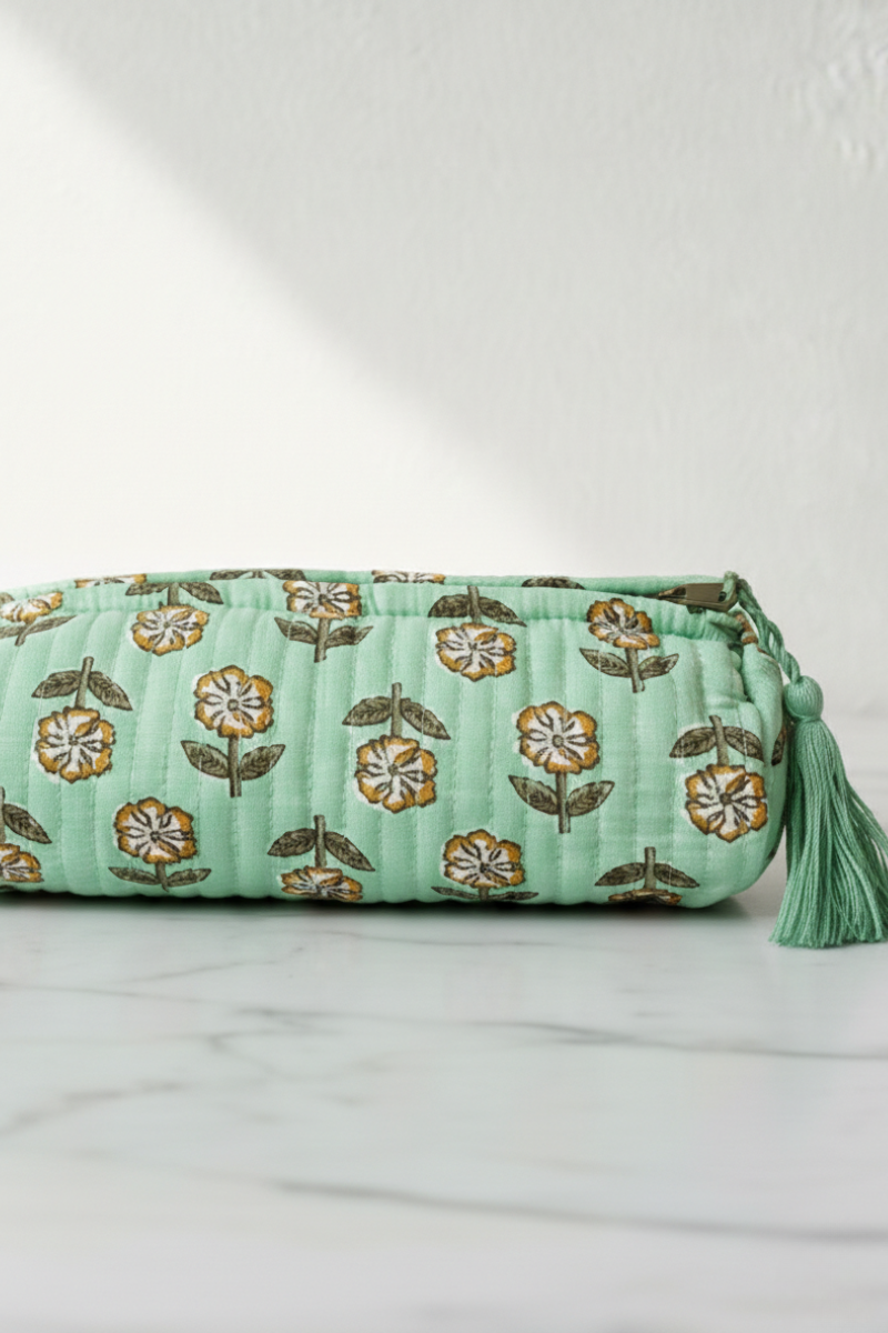 Estuche Neceser Pequeño Estampado Paisley Verde Mint