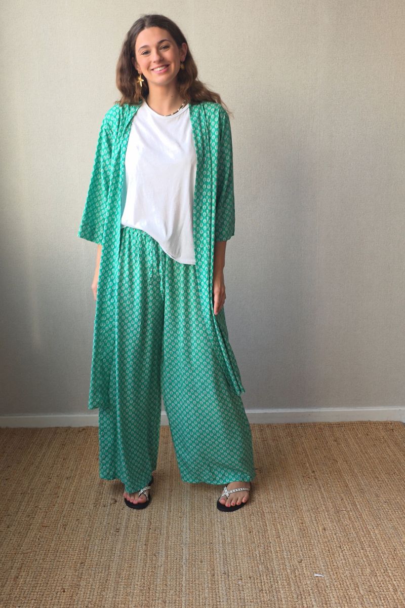 Pantalón estampado largo de flores verde
