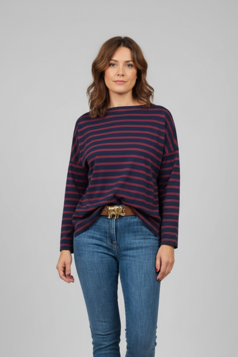 Camiseta de manga larga rayas oversize azul marino