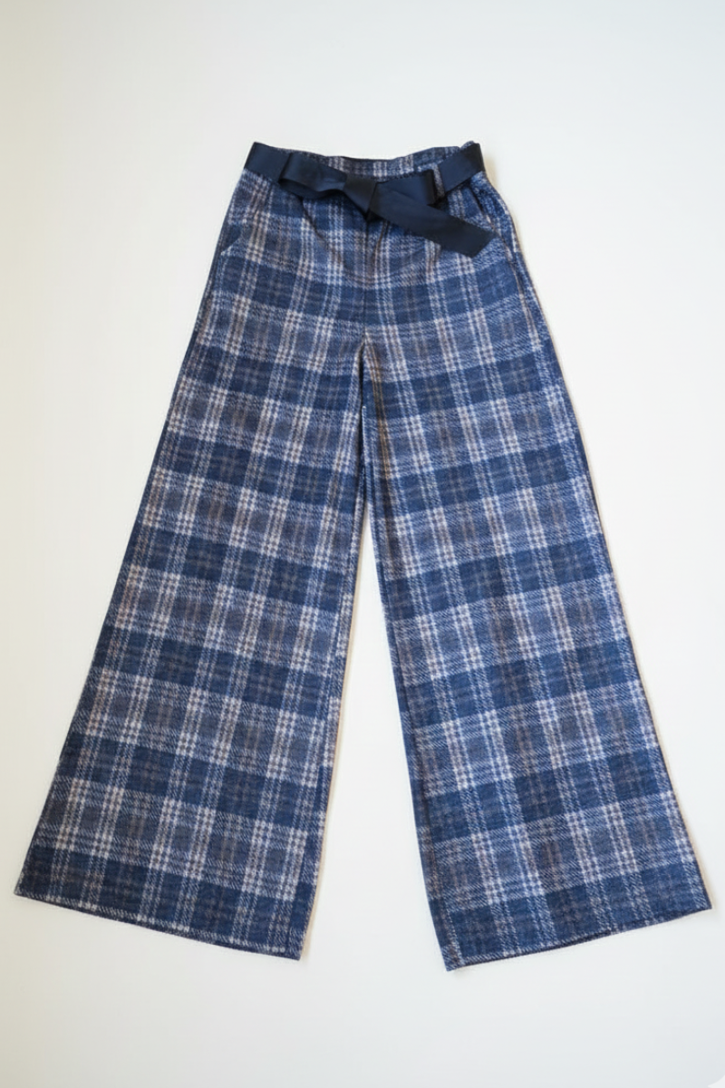 Pantalón palazzo cuadros azul