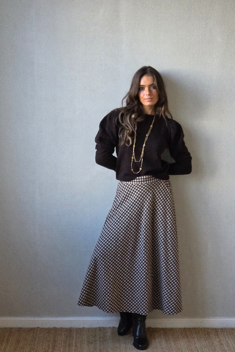 Falda evase de cuadros vichy chocolate