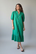 Vestido botones tipo lino verde