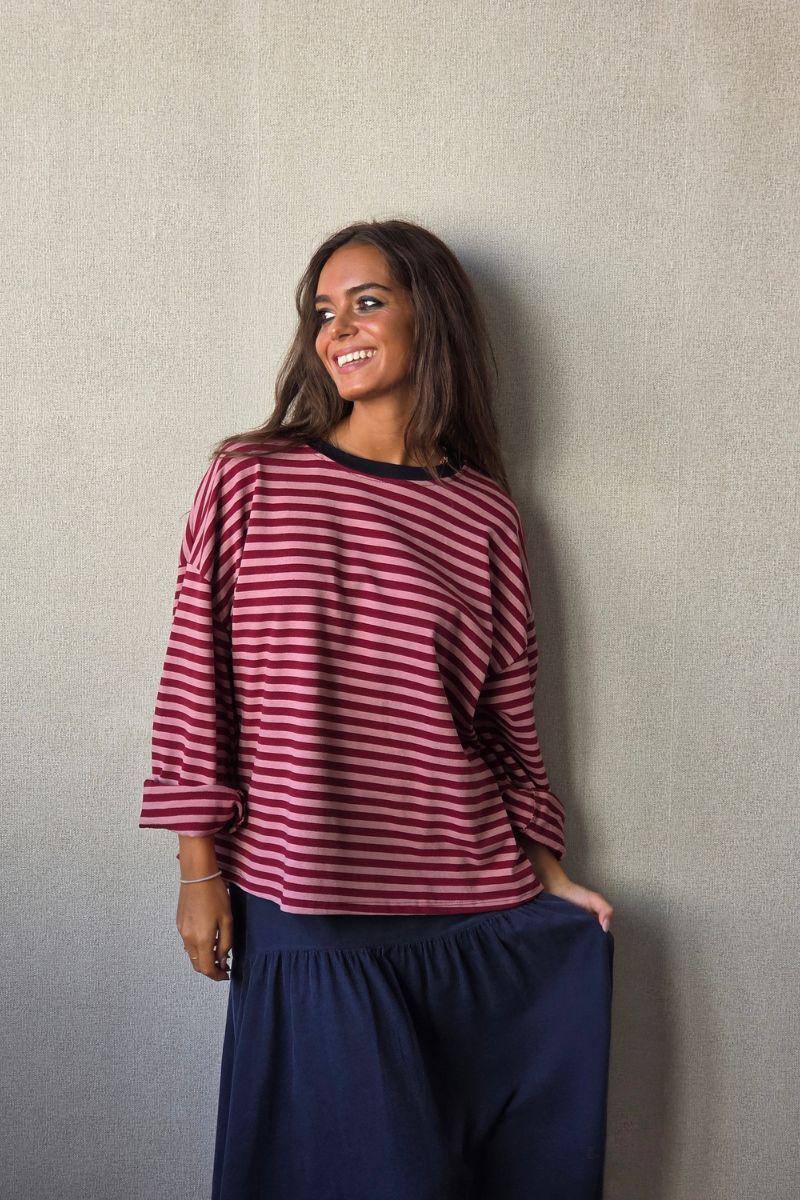 Sudadera oversize de rayas fresa