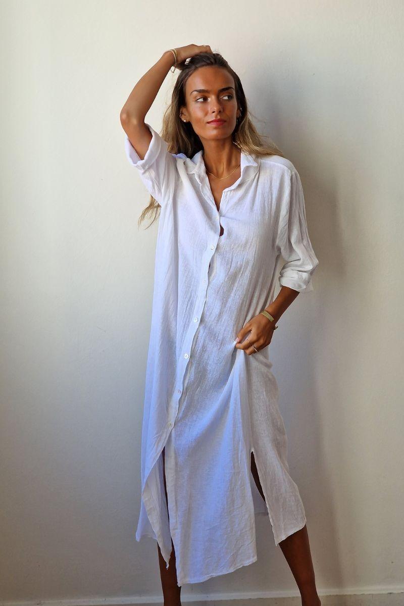 Vestido Largo Camisero Algodón Blanco