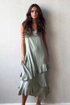 Vestido de 3 volantes caqui
