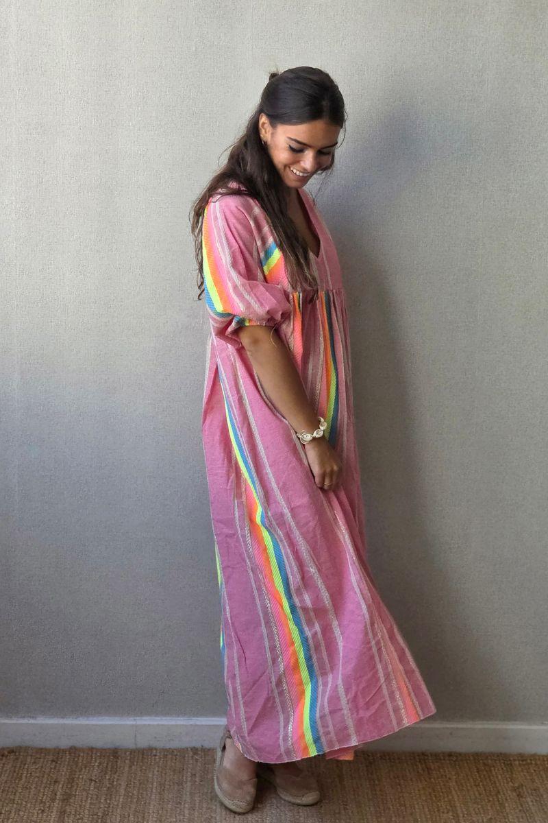 Vestido Flúor con Brillos Fucsia
