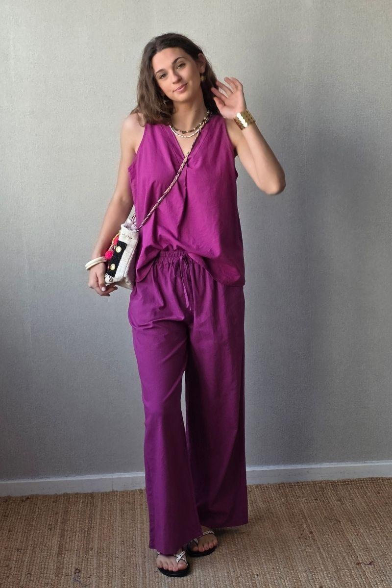 Pantalón tipo lino magenta