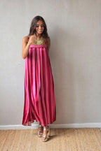Vestido de tirantes rayas fucsia