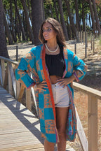 Kimono indio reversible en tonos turquesa