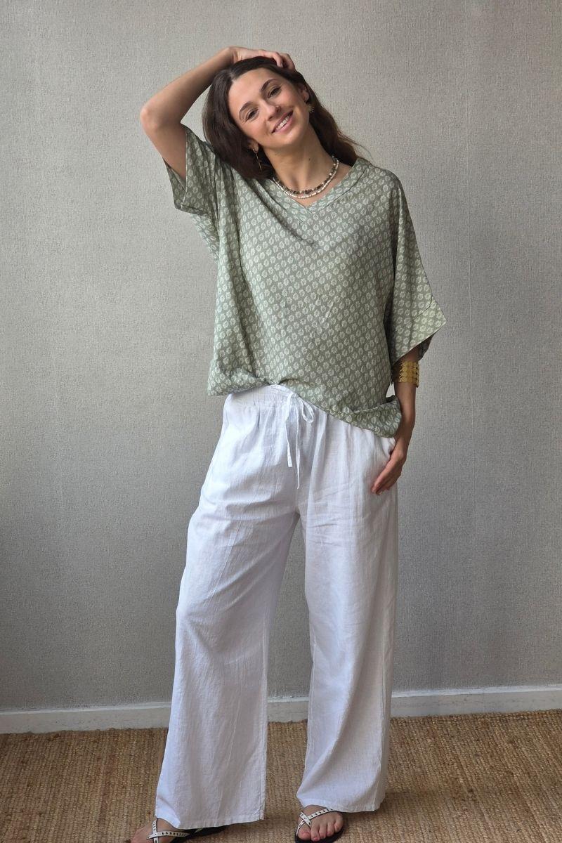 Pantalón tipo lino blanco
