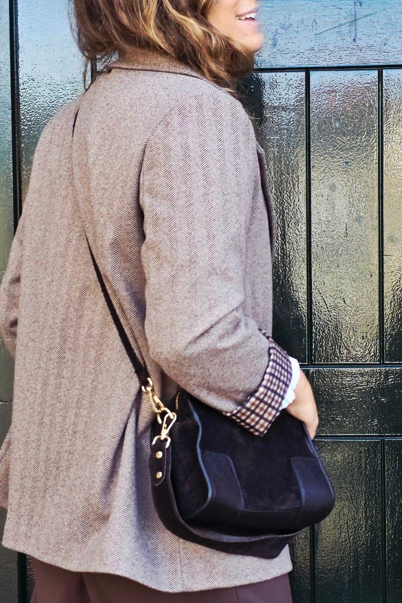 Bolso de ante y piel tipo box negro