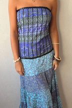 Vestido palabra de honor indio turquesa