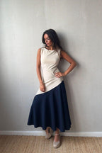 Vestido bicolor beige