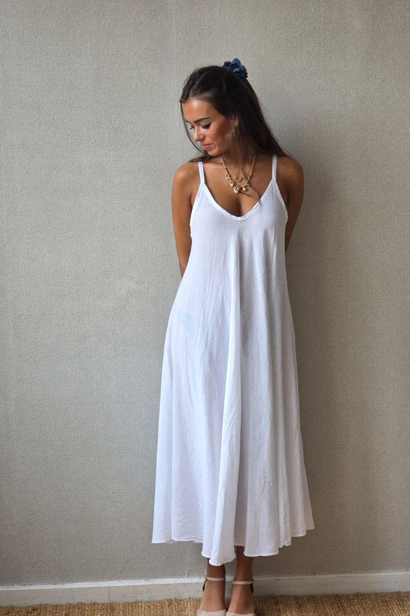 Vestido de tirantes cortado al bies Blanco