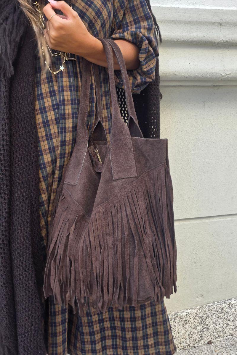 Bolso de ante con flecos chocolate