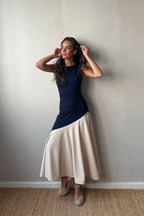 Vestido bicolor azul marino