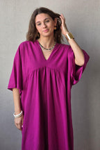 Vestido largo de lino y algodón magenta