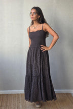 Vestido de tirantes guipur marrón