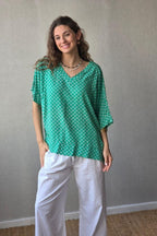 Blusón oversize estampado de flores verde