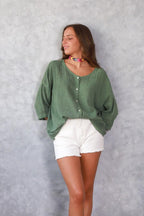 Camisa tipo lino de algodón verde