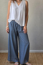 Pantalón estampado largo de flores en azul marino