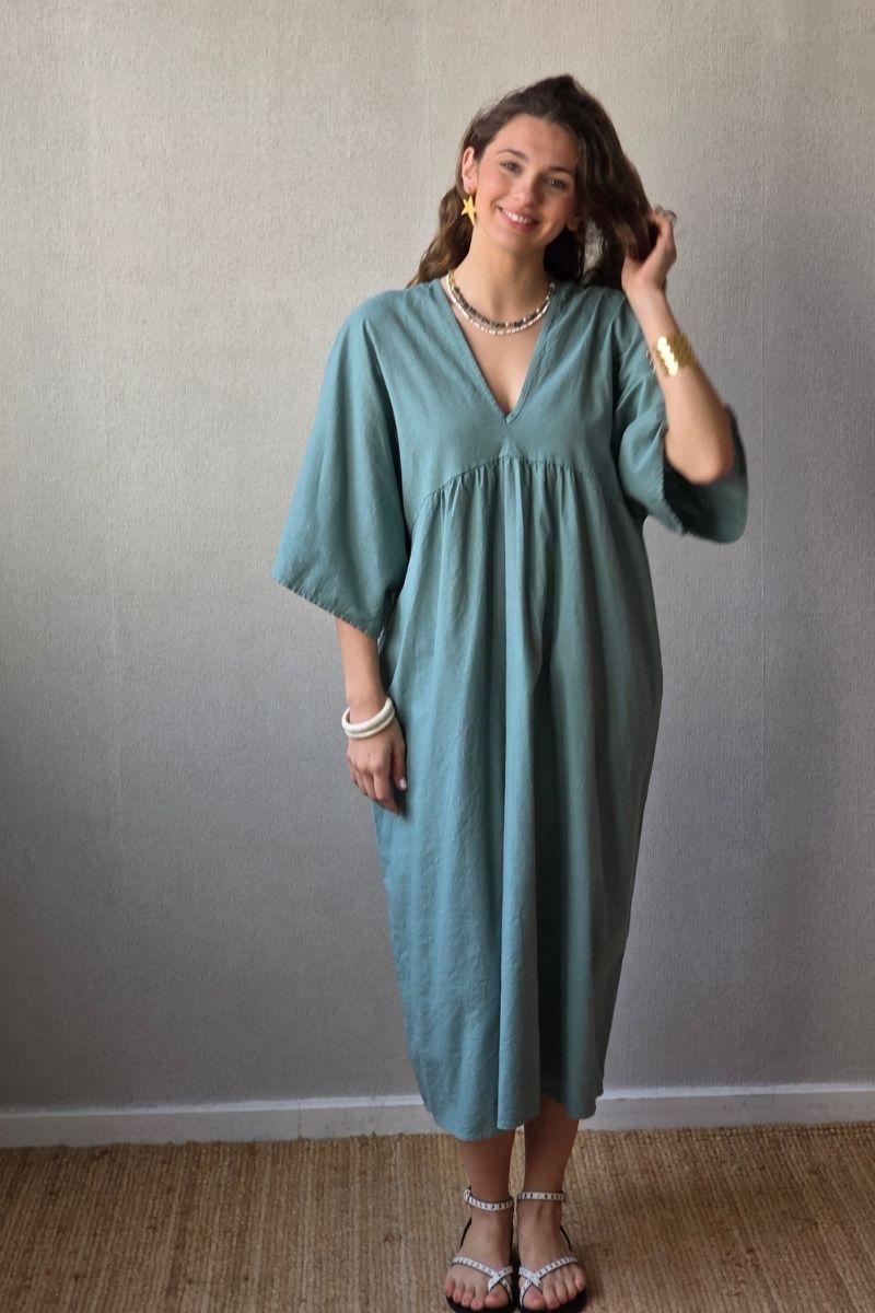 Vestido largo de lino algodón verde bonito
