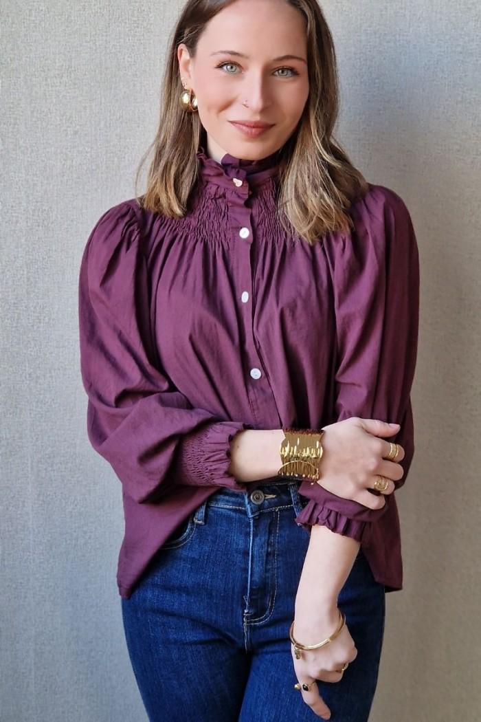 Blusa cuello fruncido burdeos