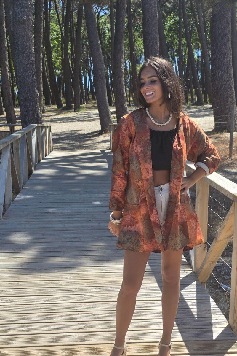 Kimono indio reversible en tonos teja