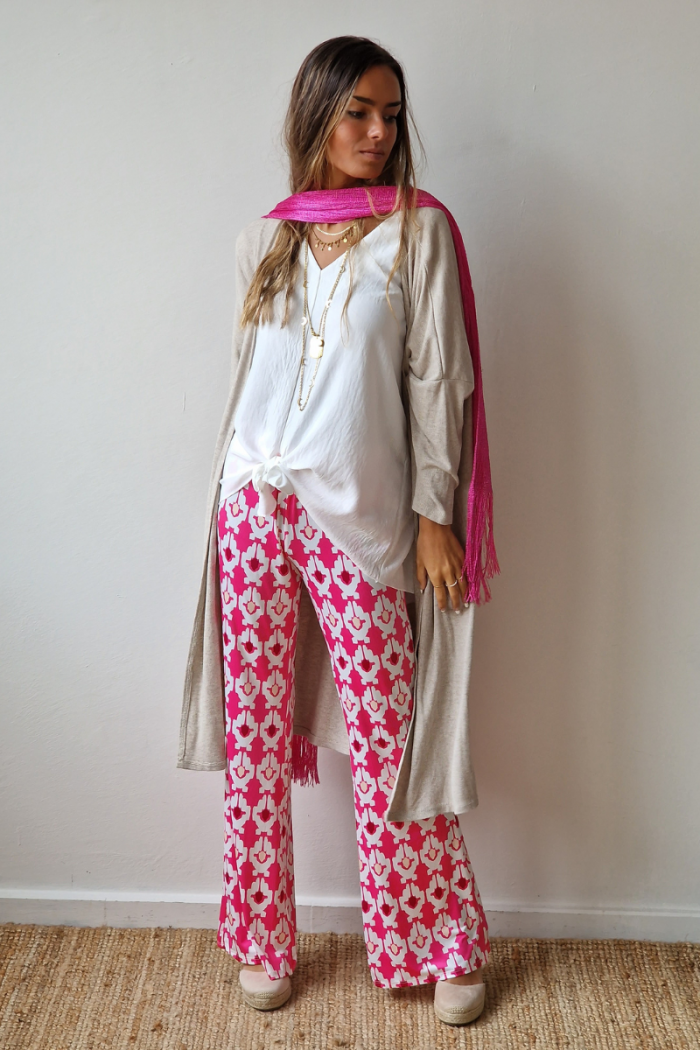 Pantalón estampado fucsia