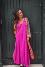 Kimono largo con espejitos naranja