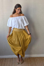 Falda bámbula zigzag mostaza