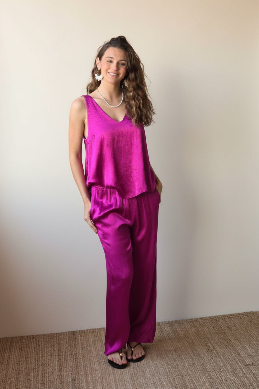 Pantalón de raso magenta