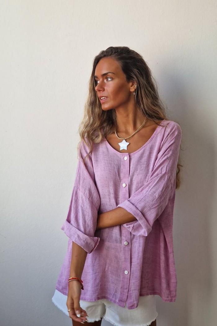 Camisa oversize con manga tres cuartos en color morado