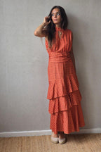 Vestido de volantes estampado vichy  cuello halter