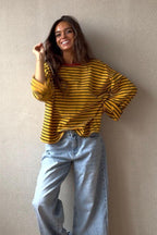 Sudadera oversize corta de Rayas mostaza