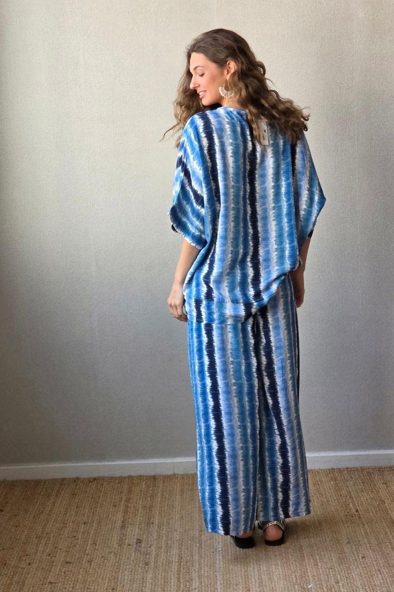 Pantalón estampado largo tie dye azul marino