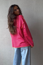 Sudadera con capucha de Rayas fucsia