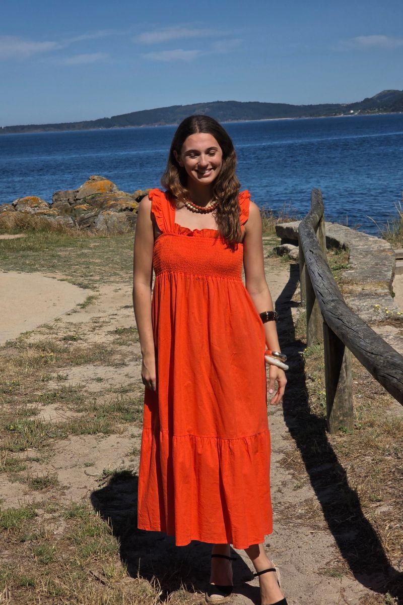 Vestido goma pecho coral