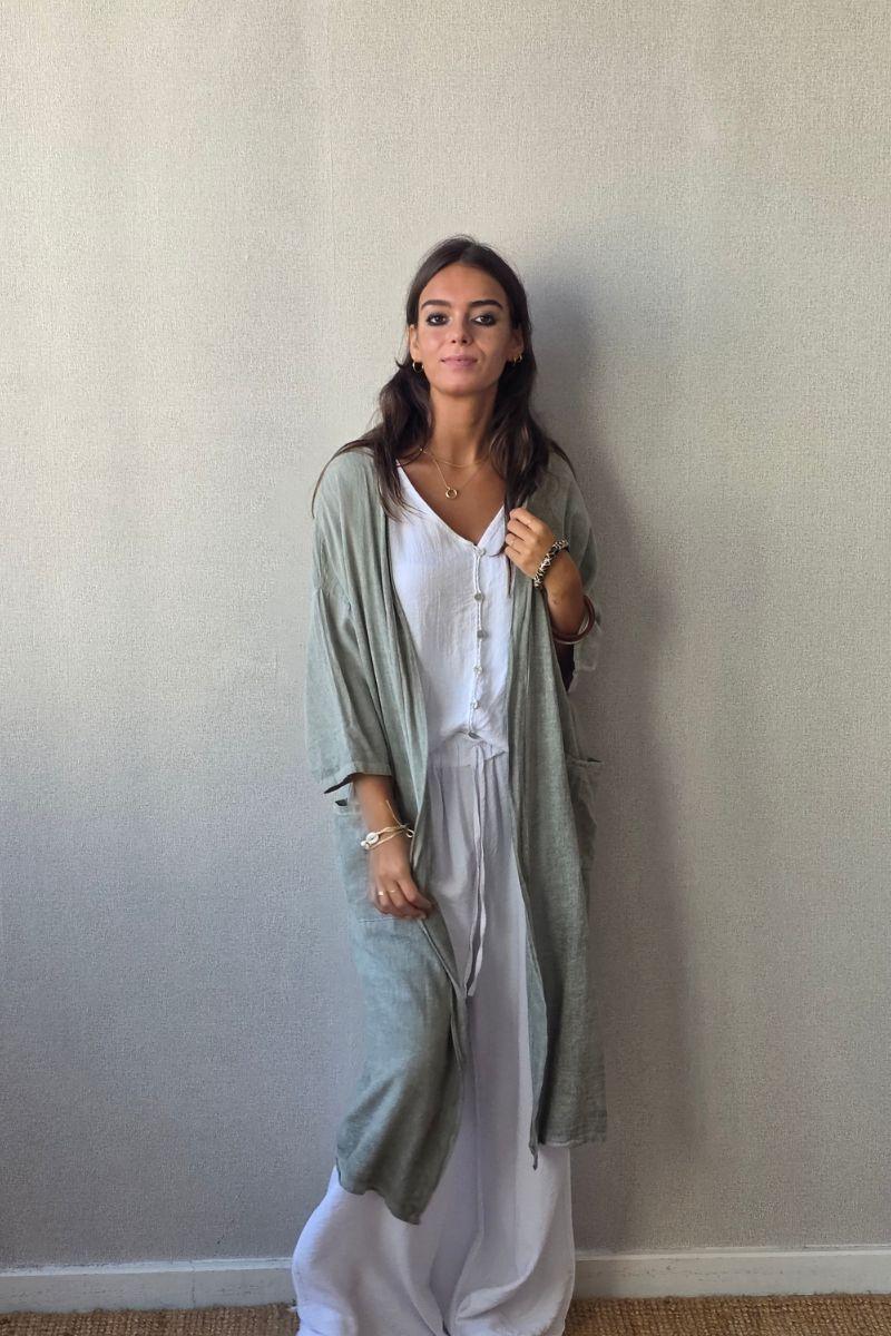 Kimono algodón verde militar
