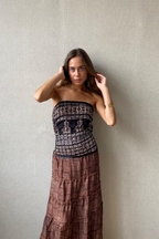 Vestido palabra de honor indio nido de abeja negro