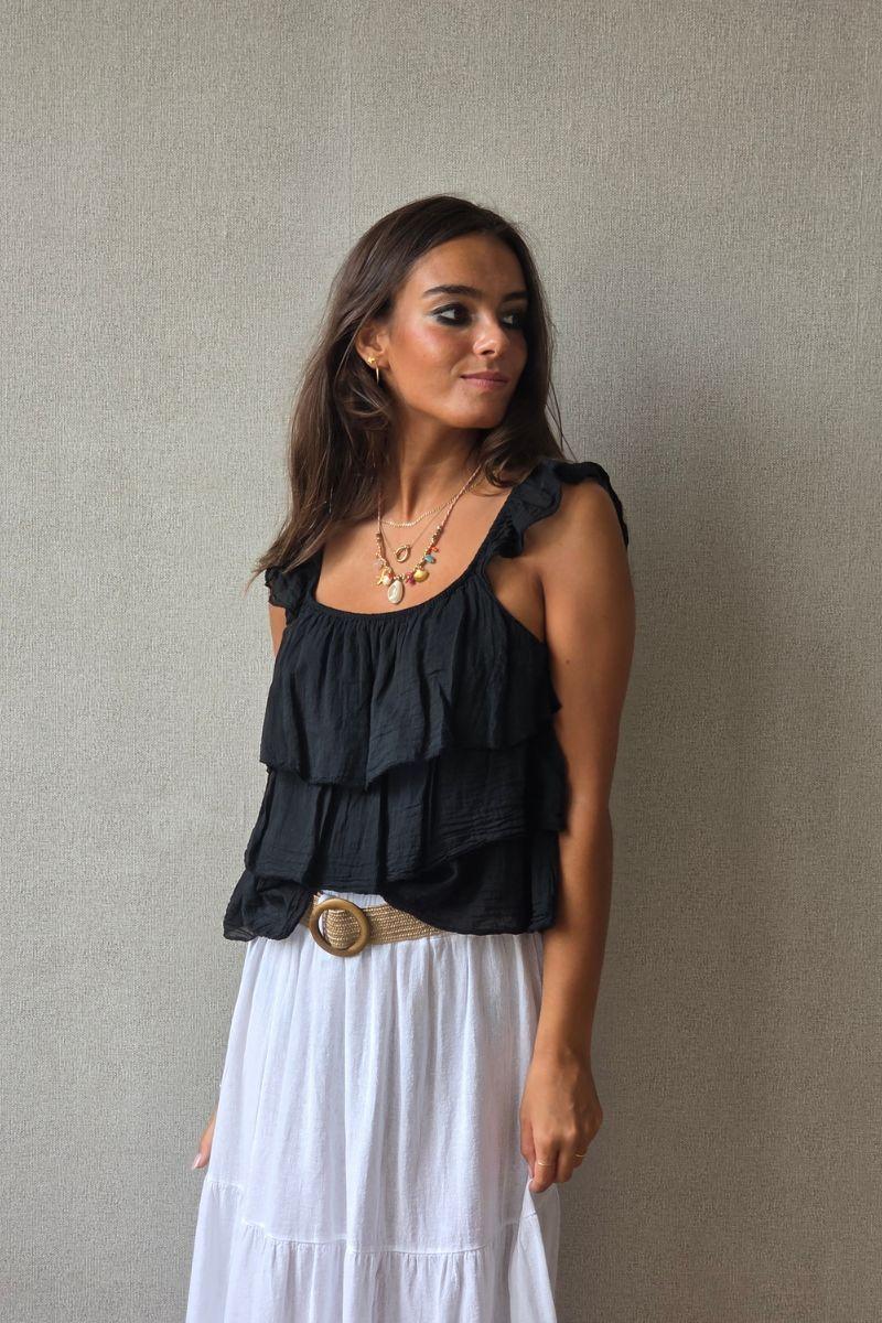 Top volantes tirantes negro