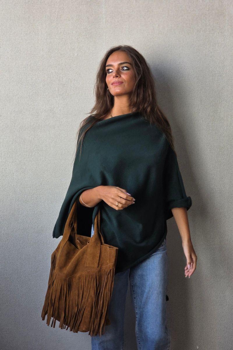 Bolso de piel con flecos camel