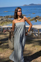 Vestido rayas tirantes con frunce