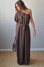 Vestido oversize asimetrico marrón