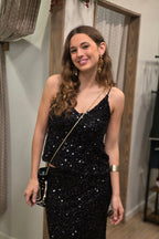 Top de tirantes de lentejuelas negro