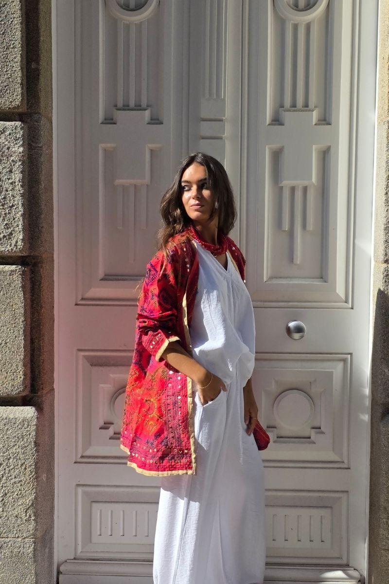 Kimono de telas indias bordado rojo