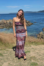 Vestido palabra de honor telas indias marrón