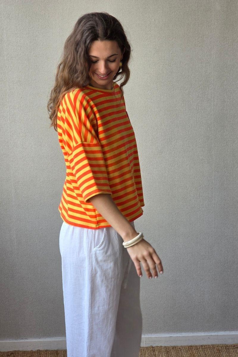 Sudadera Corta de Rayas Naranja