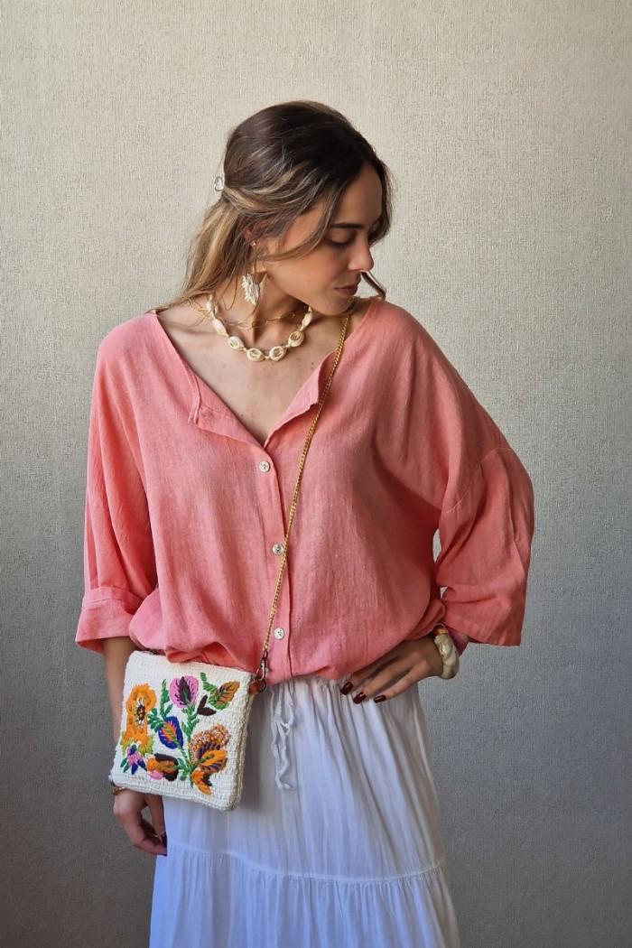 Camisa tipo lino coral