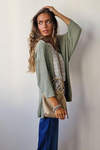 Chaqueta corta de punto frío color salvia